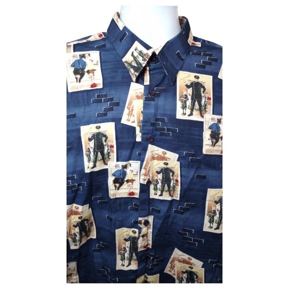 VTG Saturday Evening Post Shirt Mens XLT 17/17.5 Button Up Cotton Police Novelty - Picture 3 of 12